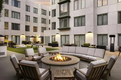a courtyard with a fire pit in front of a building at Residence Inn by Marriott Los Angeles Pasadena/Old Town in Pasadena