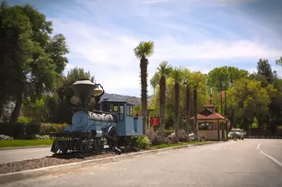 a small train sitting on the side of a street at Soledad Canyon Deluxe Cabin 23 in Ravenna