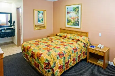 a hotel room with a bed and a sink at Dunes Inn - Sunset in Los Angeles