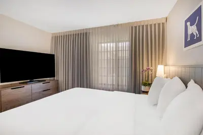 a hotel room with a large bed and a flat screen tv at Sonesta ES Suites Anaheim Resort Area in Anaheim