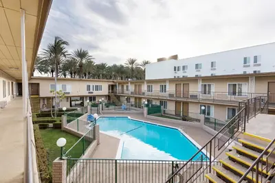 a view of the pool at a hotel at Americas Best Value Inn & Suites Anaheim in Anaheim