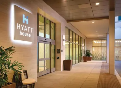 an empty lobby of a hyatt house at Hyatt House at Anaheim Resort/Convention Center in Anaheim