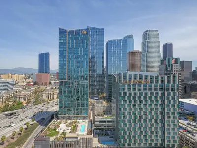 a view of a city skyline with tall buildings at Hotel Indigo Los Angeles Downtown by IHG in Los Angeles