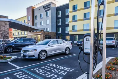 a car is parked in a parking lot at Fairfield Inn & Suites Ontario Rancho Cucamonga in Rancho Cucamonga