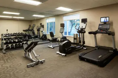 a gym with several treadmills and exercise bikes at Residence Inn Los Angeles Westlake Village in Westlake Village