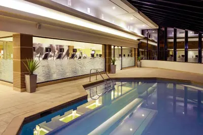a swimming pool in the middle of a building at Long Beach Marriott in Long Beach