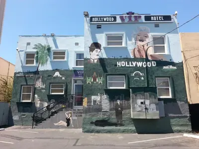 a mural on the side of a building at Hollywood VIP Hotel in Los Angeles