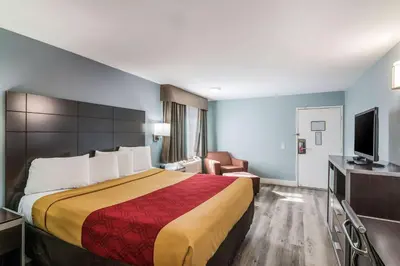 a hotel room with a bed and a television at Econo Lodge Hesperia - Victorville I-15 in Hesperia