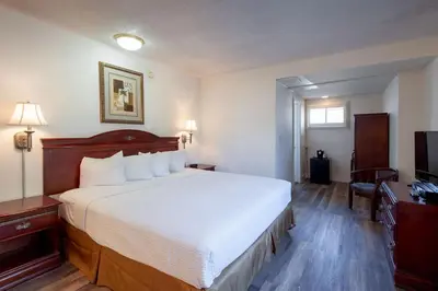 a hotel room with a bed and a television at Studio City Court Yard Hotel in Los Angeles
