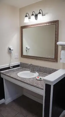 a bathroom with a sink and a mirror at 777 Motor Inn in Sherman Oaks
