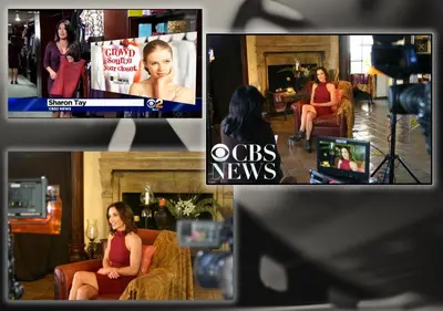 a group of four pictures of a woman on a tv show at The Patrician Hollywood Universal in Pasadena