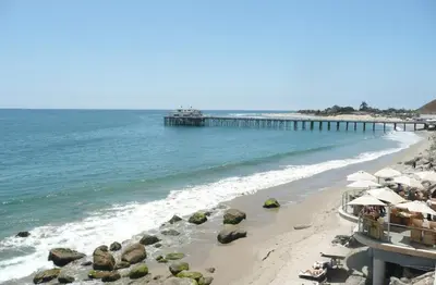 a view of a beach with a pier at Malibu Beach Inn in Malibu
