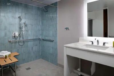 a bathroom with a sink and a shower at Hilton Los Angeles-Culver City, CA in Los Angeles