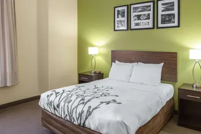 a hotel room with a bed and two lamps at Sleep Inn & Suites Bakersfield North in Bakersfield