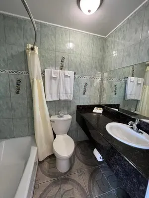 a bathroom with a toilet and a sink at Flamingo Motel Oxnard in Oxnard