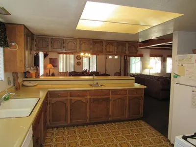 a kitchen with a sink and a counter top at Miller's Outpost in Big Bear Lake
