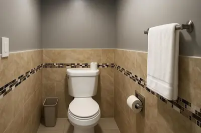 a bathroom with a toilet and a towel at Sand Piper Motel - Los Angeles in Los Angeles