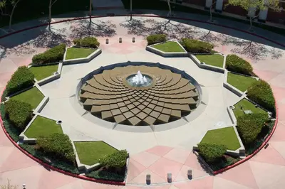 an aerial view of a fountain in a park at Sheraton Cerritos in Buena Park