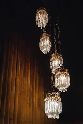 a group of chandeliers hanging from a ceiling at Gold-Diggers in Los Angeles