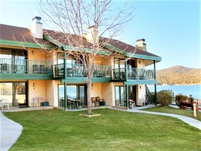 a large house with a view of the water at Lagonita Lodge in Big Bear Lake