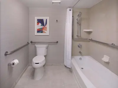 a bathroom with a toilet and a bath tub at Embassy Suites by Hilton Anaheim North in Anaheim