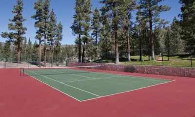 a tennis court with a net on top of it at WorldMark Big Bear Lake in Big Bear Lake