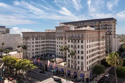 an aerial view of a large white building at Beverly Wilshire, Beverly Hills, A Four Seasons Hotel in Los Angeles