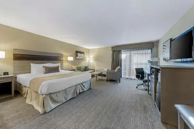 a hotel room with a large bed and a flat screen tv at Best Western Plus Executive Inn Rowland Height City of Industry in Rowland Heights