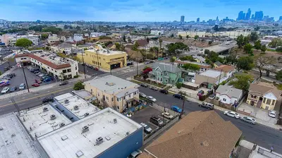 an aerial view of a city with buildings and cars at Pads on Pasadena Ave in Los Angeles