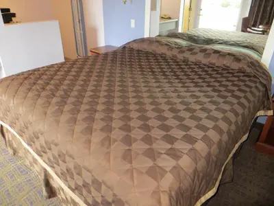 a bed in a room with a brown comforter at Park Cienega Motel in Los Angeles