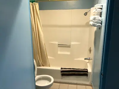 a bathroom with a tub and a toilet and a shower at Chester Inn Motel in Stanton