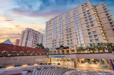 a rendering of a large building in a city at Omni Los Angeles Hotel in Los Angeles