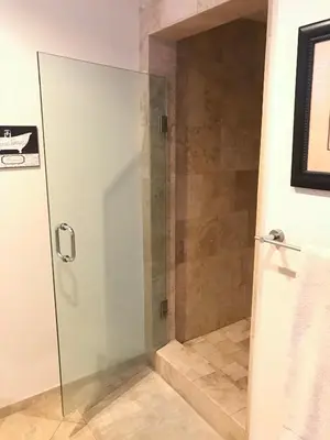 a shower with a glass door in a bathroom at Private Guest Suite in West Los Angeles in Los Angeles