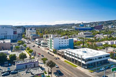 an aerial view of a city with a street at Elan Hotel in Los Angeles
