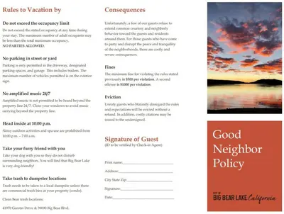 a screenshot of the responsive website for a good neighbor policy at Ski Time Getaway-1848 by Big Bear Vacations in Big Bear Lake