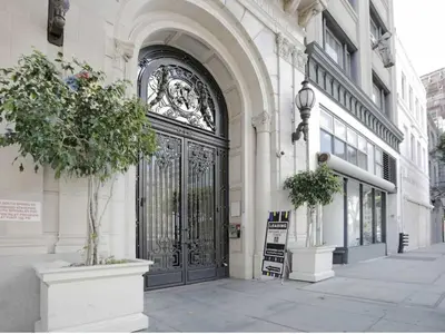 a black door on the side of a building at Angel City 1 bedroom Apartment in Los Angeles