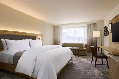 a hotel room with a bed and a television at The Westin Los Angeles Airport in Los Angeles