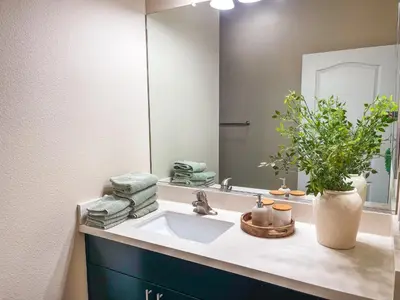 a bathroom with a sink and a mirror at Sunny 1BDR centrally located in Marina del Rey in Los Angeles