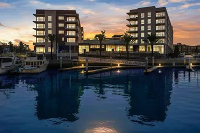 a couple of tall buildings next to a body of water at Courtyard by Marriott Marina del Rey in Los Angeles