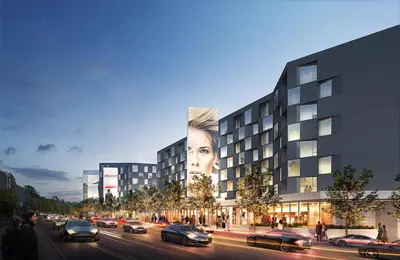 a rendering of a building with a woman on it at AKA West Hollywood in Los Angeles