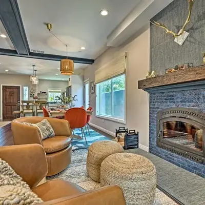 Luxe Lake Arrowhead Farmhouse with Deck and Patio