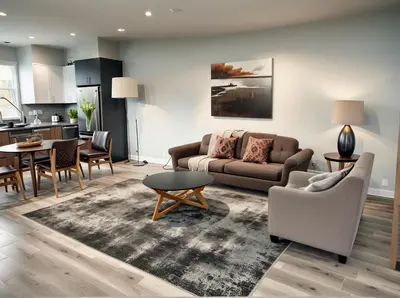 a living room with a couch and a table at Hollywood Homes Free parking close to all things LA in Los Angeles