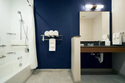 a bathroom with a tub and a sink and a mirror at Fairfield by Marriott Inn & Suites Palmdale West in Palmdale