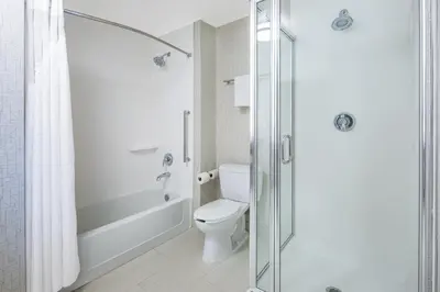 a bathroom with a toilet and a shower at Holiday Inn Express Ontario by IHG in Creekside