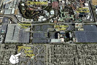a map of a city with descriptions of buildings at Castles Reach in Anaheim