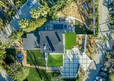 an overhead view of a house with a yard at Sea Vista in Malibu