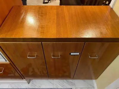 a wooden cabinet with two drawers on top of it at Snow Bunny Cottage, Pets Welcomed! in Green Valley Lake