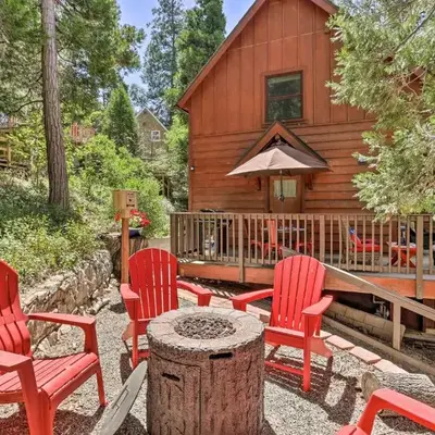 Steps to Lake Cabin with Deck in Lake Arrowhead