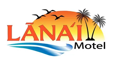 an image of a motel logo with palm trees and the ocean at Lanai Motel in Alhambra