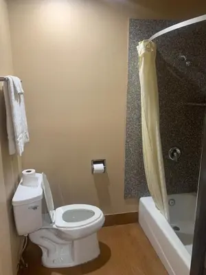 a bathroom with a toilet and a shower at Stardust inn in Azusa